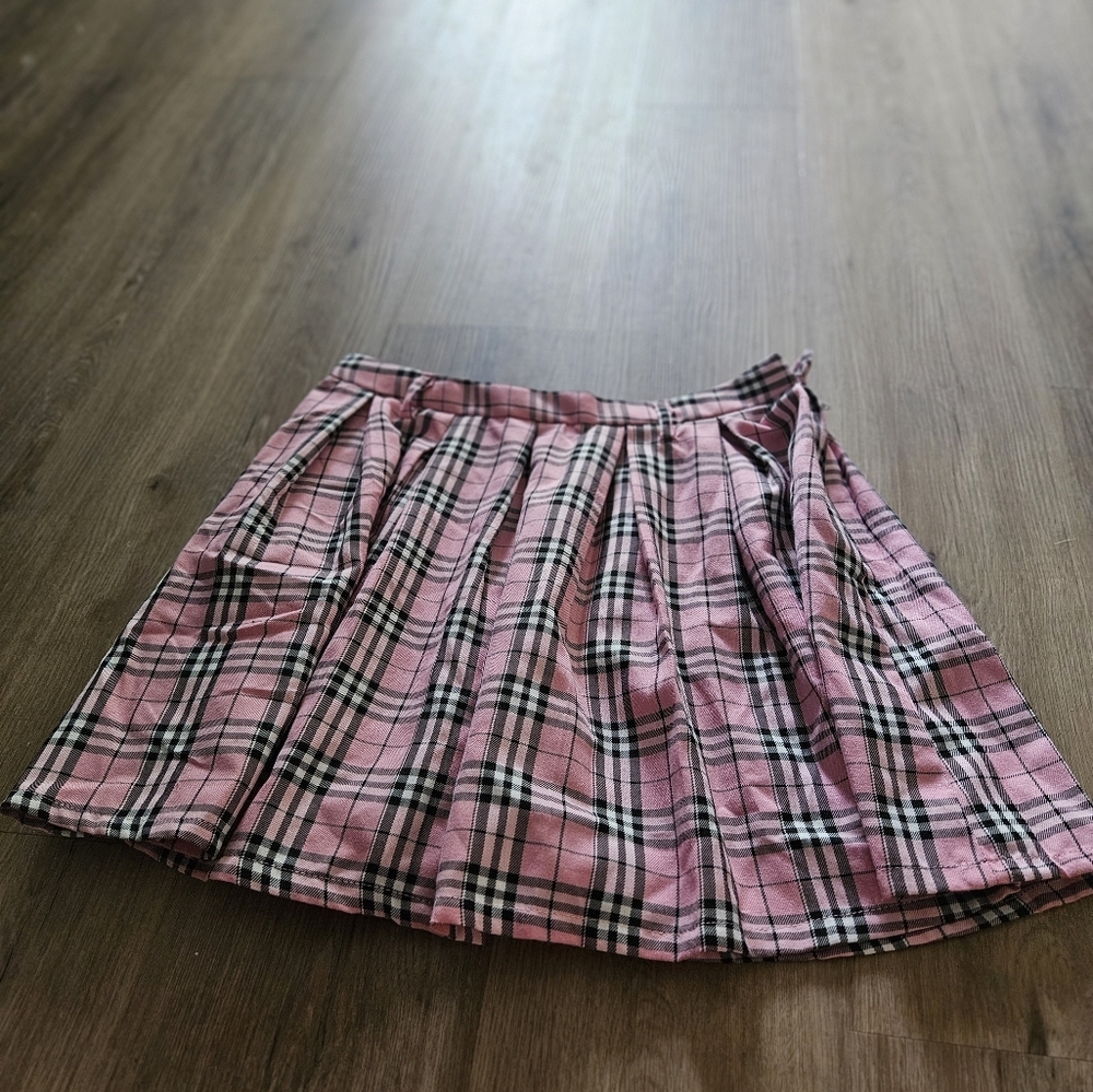 Hot Topic Pink Plaid Skater Skirt